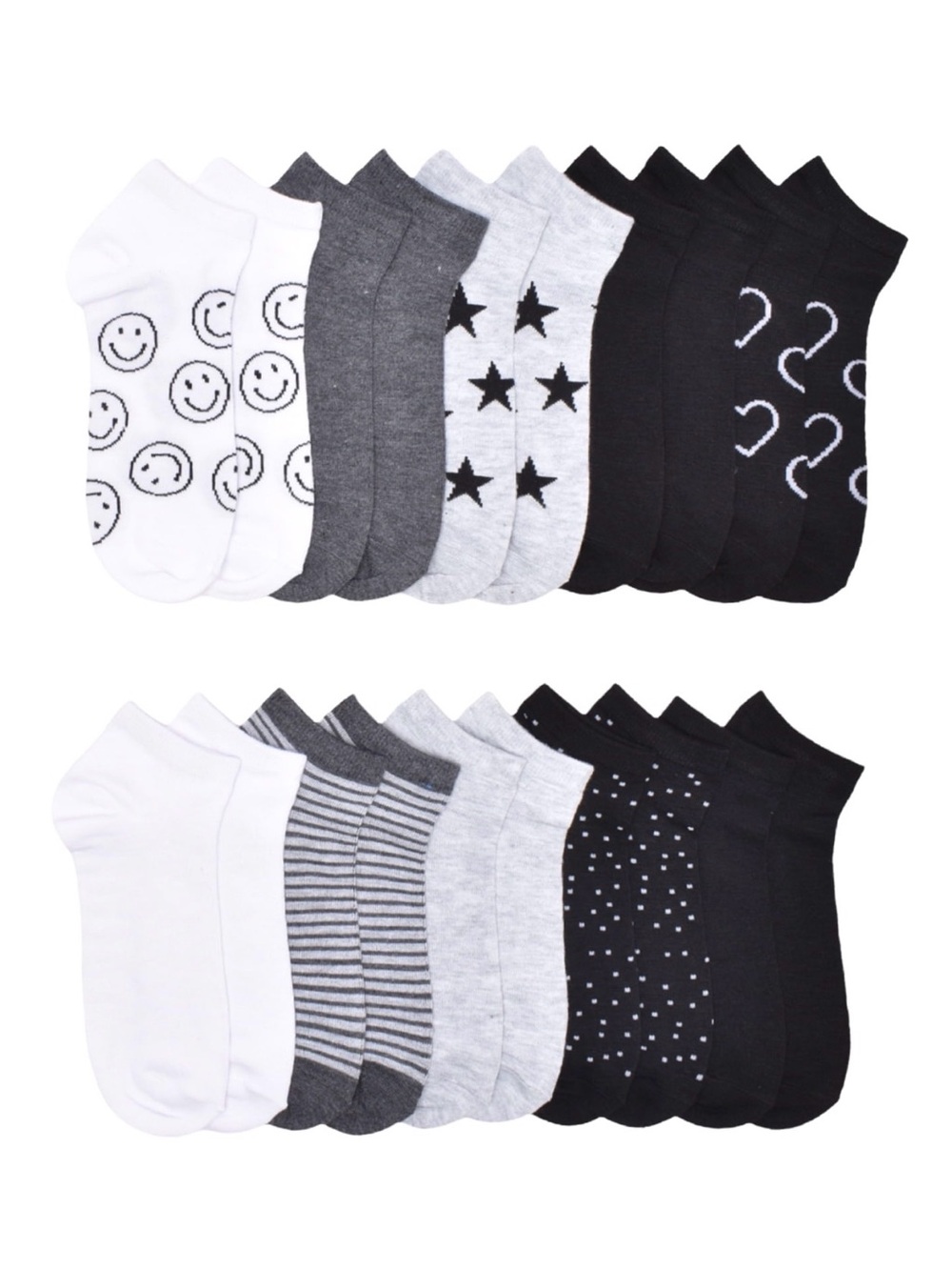 No Boundaries Black, White & Gray Low-Cut Athletic Socks - 10-Pack
